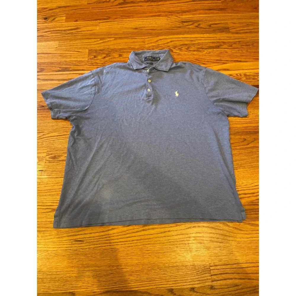 Polo Ralph Lauren Men's Polo‎ Shirt Large Blue Classic Fit Heather White Pony